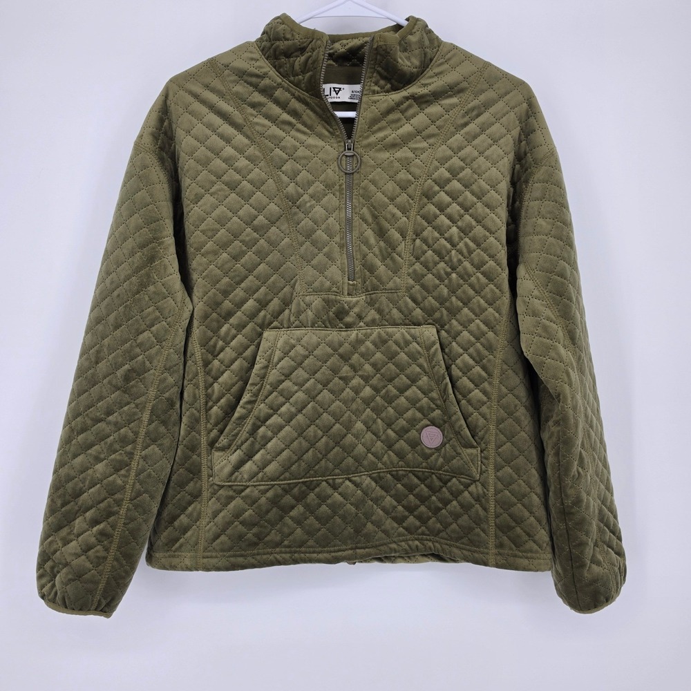 LIV Outdoor Quilted Pullover Small Olive Green Gorpcore Outdoorsy Quarter Zip